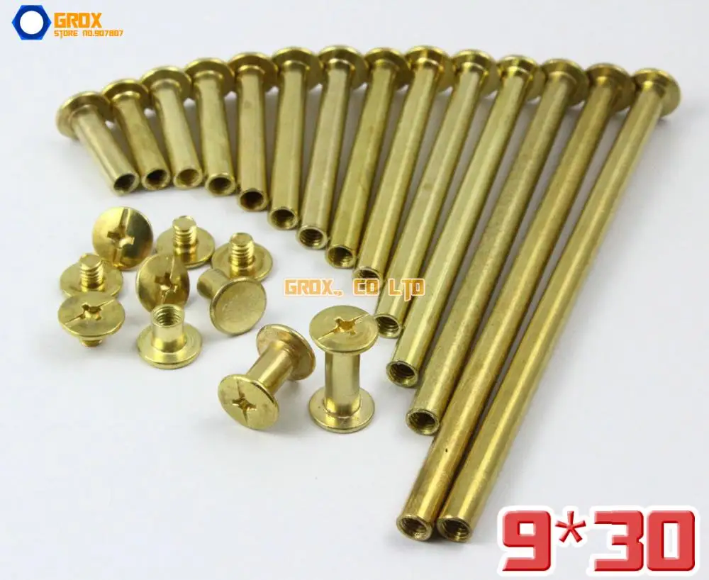 50 Pieces 9 x 30mm Brass Plated Chicago Screw Stud Rivet Belt Strap Fastener (5mm Shank Diameter)