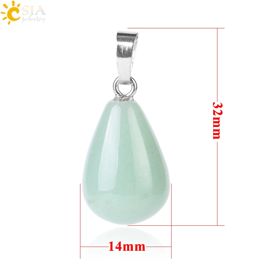 CSJA Natural Stone Water Drop Pendant Pear Shape Bead Purple Crystal Pink Quartz Simple Pendants for Necklace Women Jewelry F520