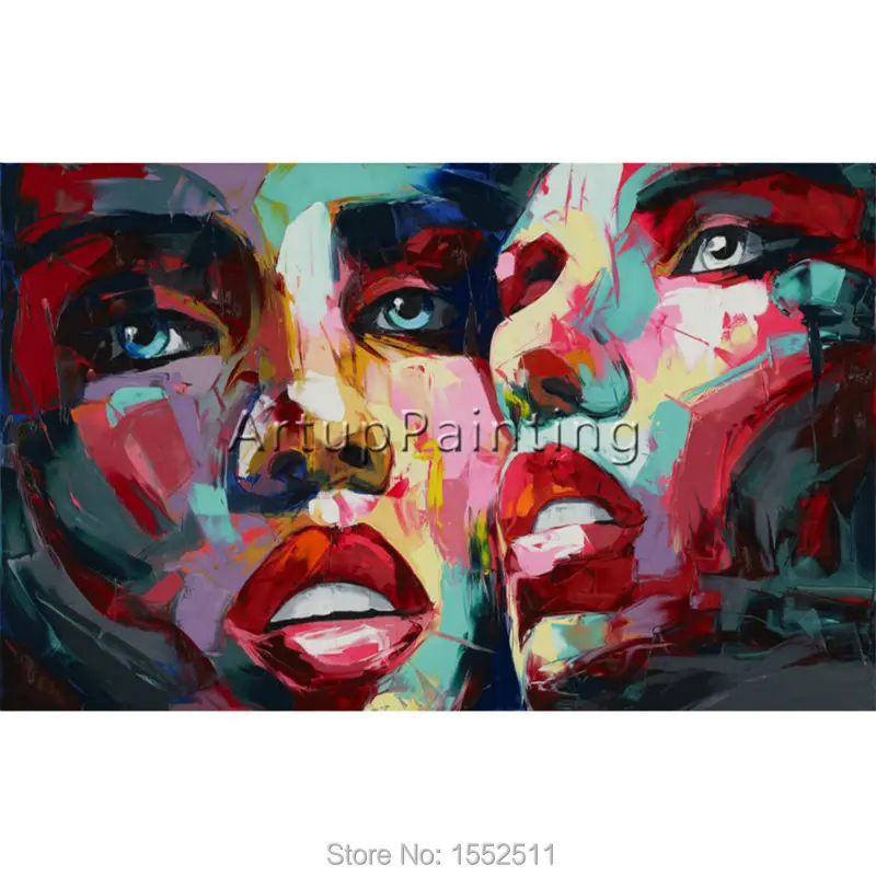 

Francoise Nielly Hand painted Palette knife Face Oil painting Impasto figure on canvas Pop art Palette knife painting portrait