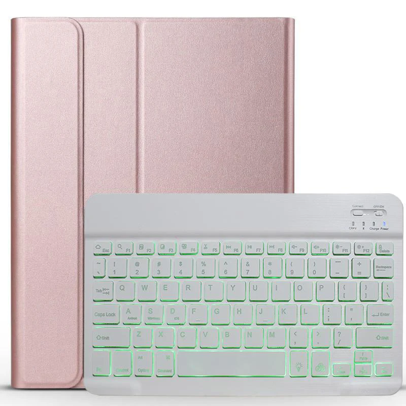 Capa de couro pu com teclado removível retroiluminado de led em 7 cores para tablet huawei mediapad m5 10.8, capa protetora magnética + stylus