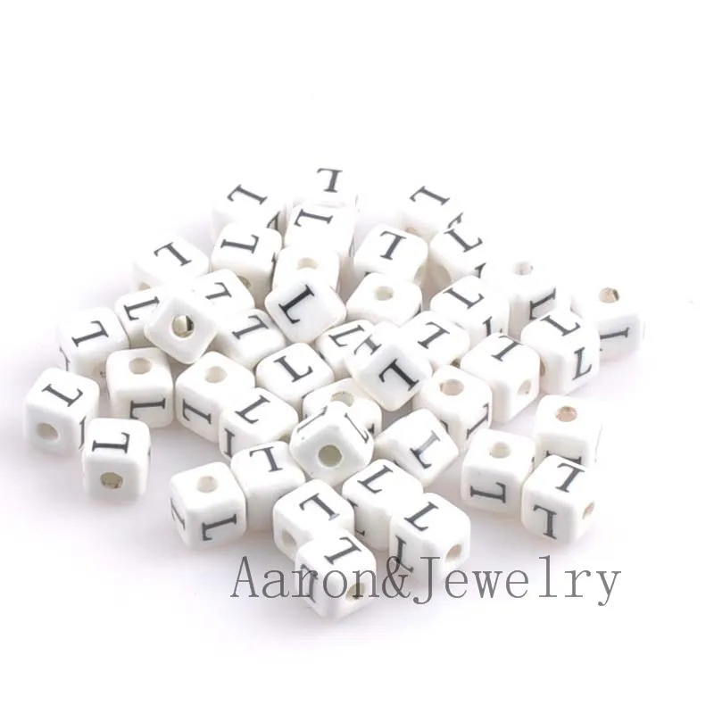 2017 hot White A-Z Mixed Letter Alphabet Cube Ceramic Letter Beads Fit Jewelry making 8mm 10pcs YKL0355X