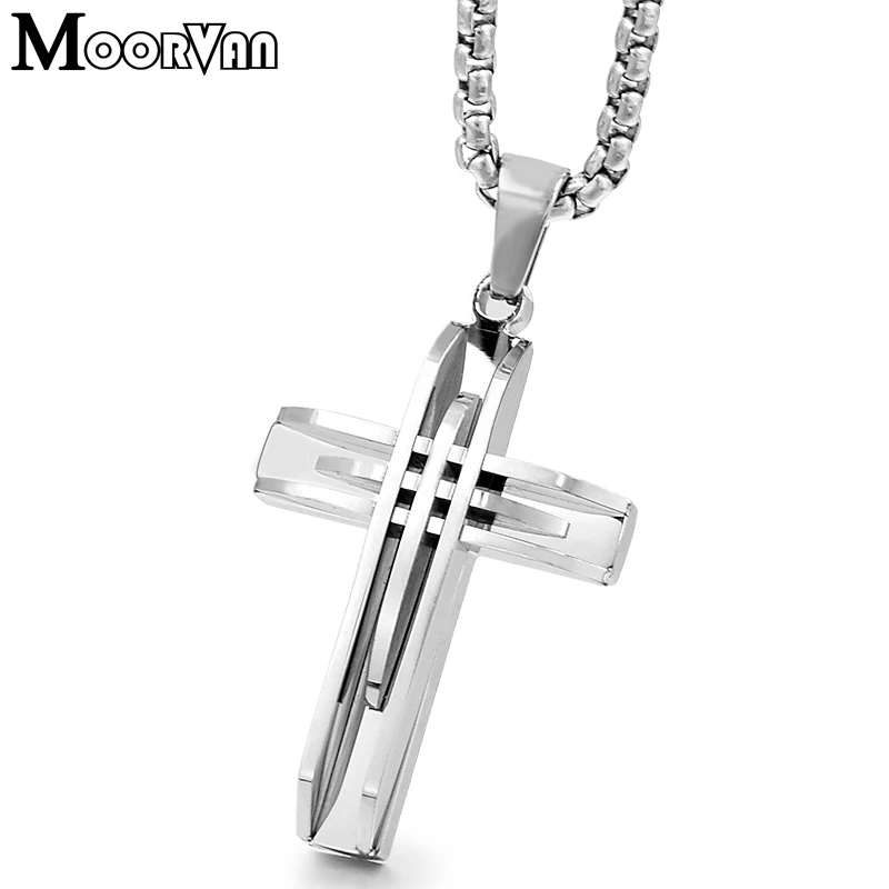 Moorvan unique geometry cross pendant+necklace women rock trendy stainless steel bump punk crucifix girl jewelry VP285