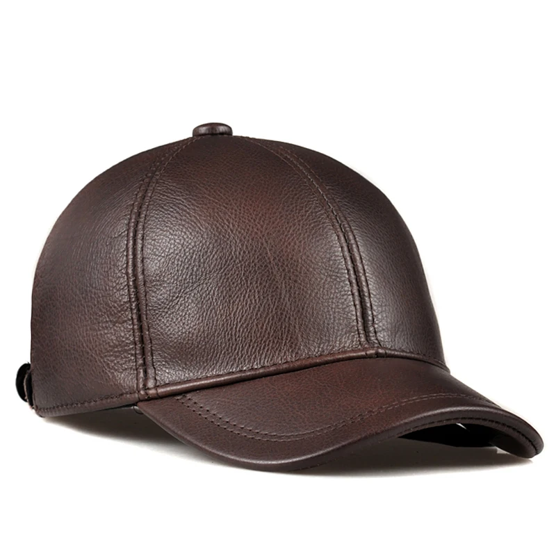 Sales Winter men brown/black Color Real Leather Baseball Caps Men Ladies Youth Duck Tongue Wamr Hats Hip Pop Bonnet Femme