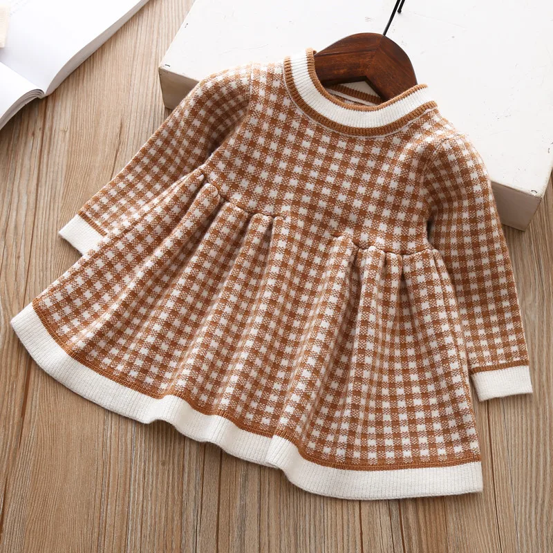 Girls Plaid Sweater Dress 2020 autumn winter children Toddler baby clothes dress for girl Kids princess party Christmas Dresses