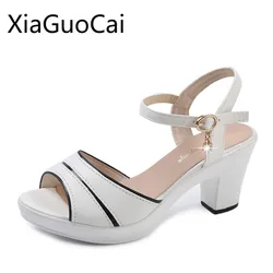 Peep Toe Summer High Heels Women Sandals Wild Word Buckle Female Platform Beach Sandals Ankle Strap Women Sandals