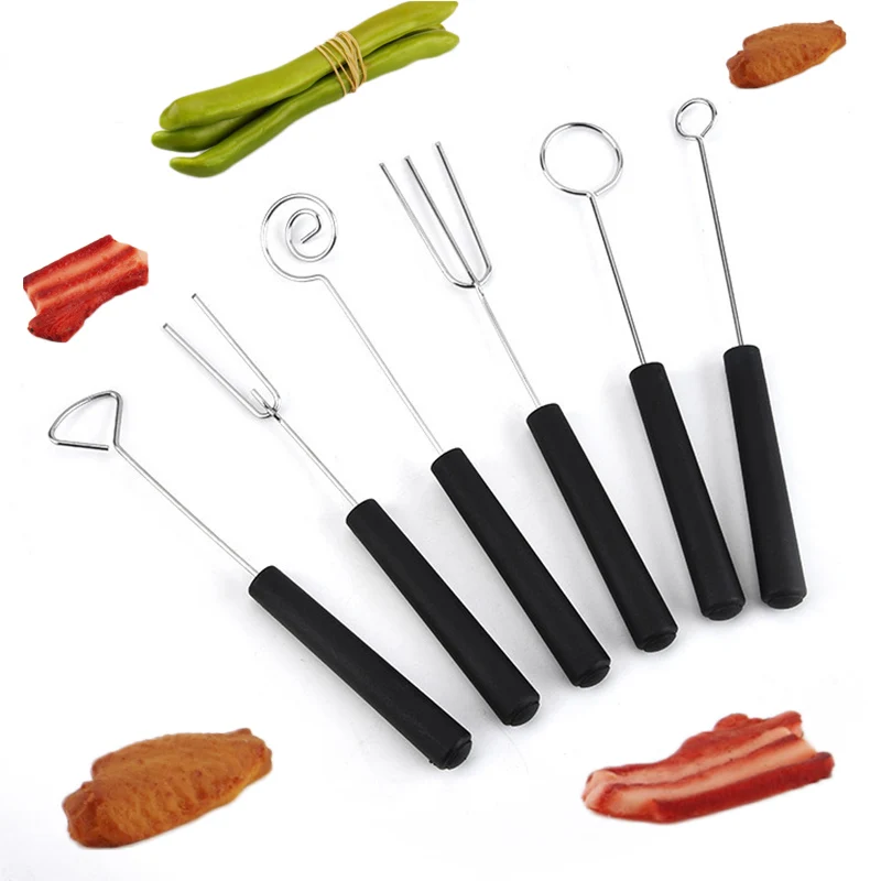 Stainless Steel BBQ Skewers Barbecue Meat Prod Plastic Handle Forks Short Grill Sticks Multiple Outdoor Camping Tools 6pcs/set