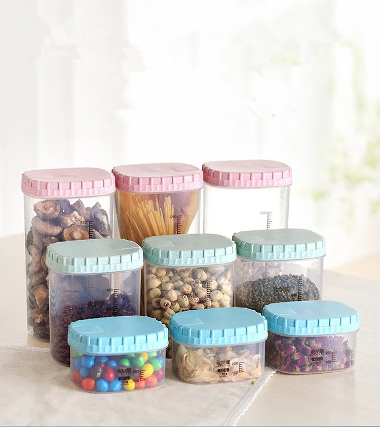 

1PC Home Food Storage Box Container Wheat Straw Plastic Pot Kitchen Storage Tank Grain Sealed Pot Jar OK 0432