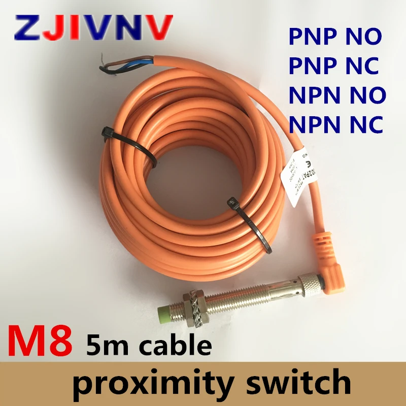 M8 PNP/NPN NO/NC proximity inductive sensor switch with connector DC 3 wires non-flush type normally open/close sensor 5m plug