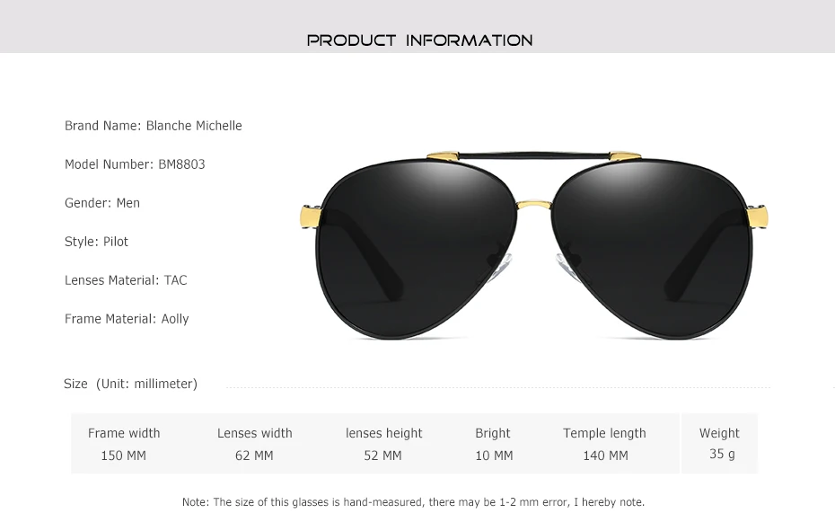 Blanche Michelle Pilot Polarisierte Sonnenbrille Männer 2025, Marke Spiegel Sonnenbrille Fahren UV400 Legierung Gafas De Sol Oculos Mit Box – Detail 2