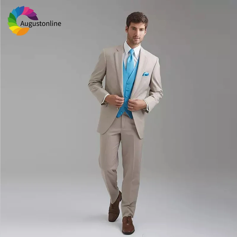 

Beige Slim Fit Wedding Men Suits Business Wear Groom Blazer Tuxedos 2 Pieces (Jacket+Pants) Best Man Prom Wear Costume Homme