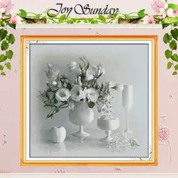 White Vase Patterns Counted Cross Stitch Set DIY 11CT 14CT 16CT Stamped DMC Cross-stitch Kit Embroidery Needlework Home Decor