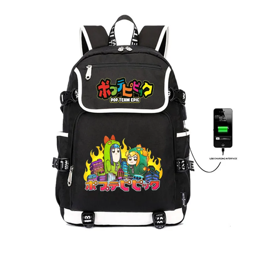 anime POP TEAM EPIC Backpack Canvas USB Charging Laptop Backpack Popuko Pipimi student School Bags Teenage Rucksack