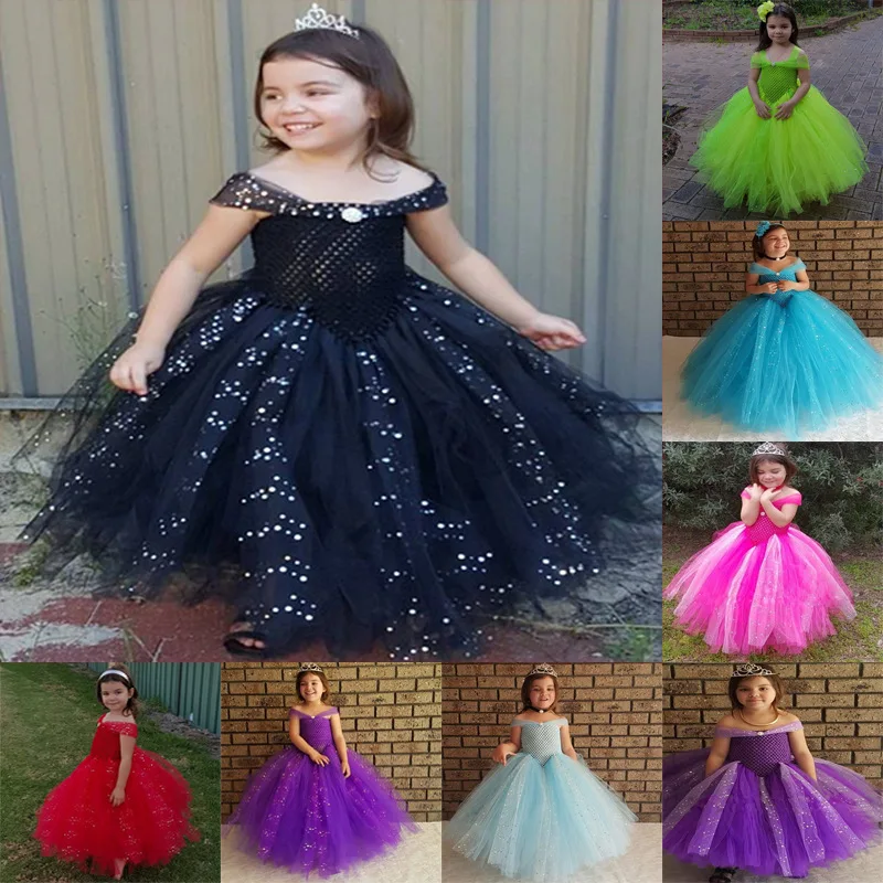 1-10Y Princess Shining Tulle Flower Girl Yellow Dress Kids Party Pageant Wedding Flower Girls Dress Cute Gown Dress Robe Enfan