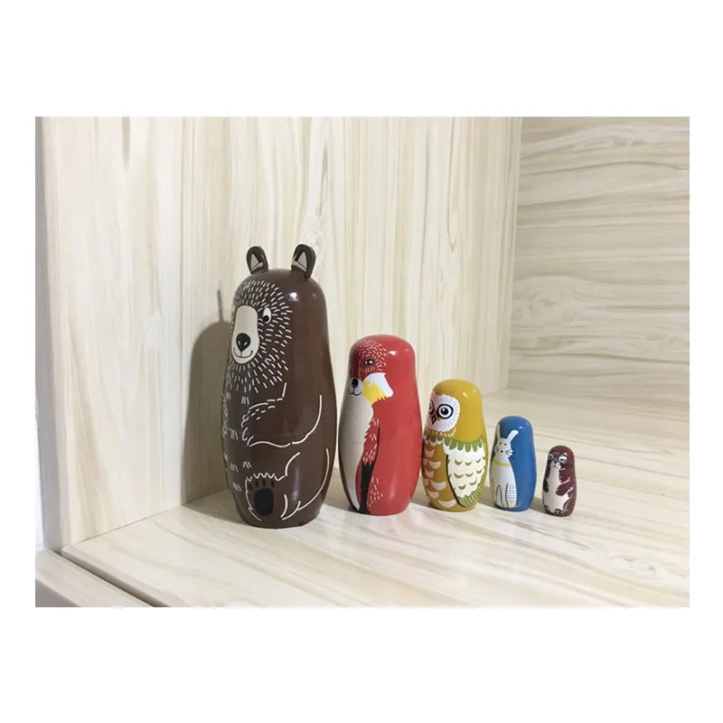 5 pcs หมีรัสเซีย Matryoshka ตุ๊กตา Handmade Basswood ตุ๊กตาชุดตุ๊กตา Matryoshka ของเล่นของเล่นตกแต่งบ้าน