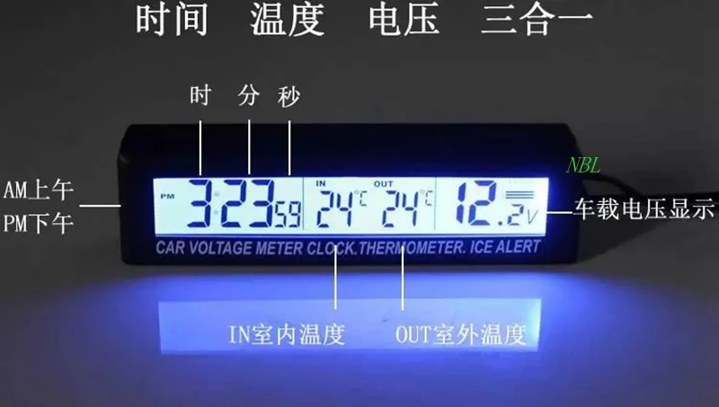 3in1 Digitale LCD In Out Car Termometro Tensione Della Batteria Del Veicolo Temperature Monitor Meter Orologio Ice Alert Con Sensore 1.5M