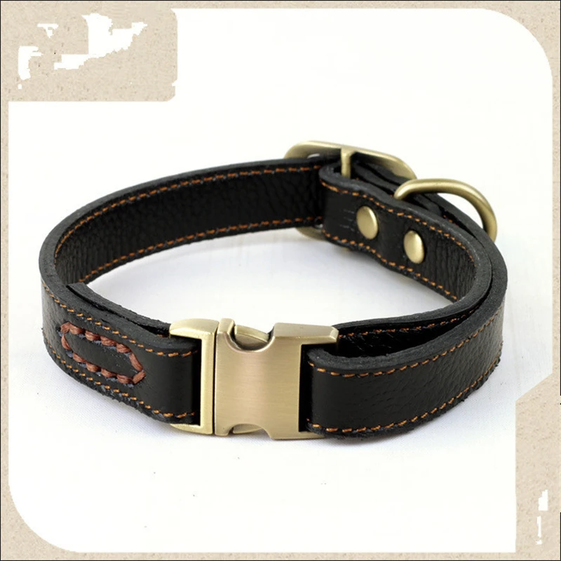 Cowhide Genuine Leather Pet Dog Collars Top Quality Top Grade Pet Training Collars Heavy Duty For Medium Large Dogs Adjustable