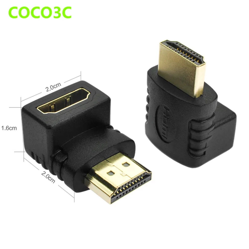 Right Angle Glod Plated HDMI Male connector to Female port Adapter for HDTV 1080P 90 degree L shape HDMI converter Card