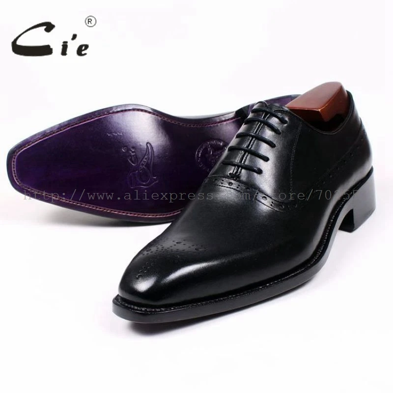 cie Square Toe Cut-outs Oxfords Lacing Solid Black 100%Genuine Calf Leather Breathable Bespoke Men Shoe Handmade Custom OX380