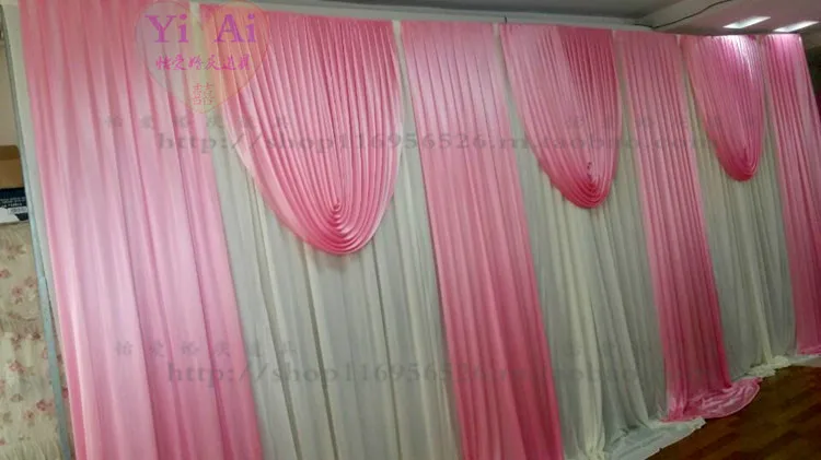 2024 New Fashion Wedding Backdrop wihte curtain with top swag pink drapes event party stage Background drapery