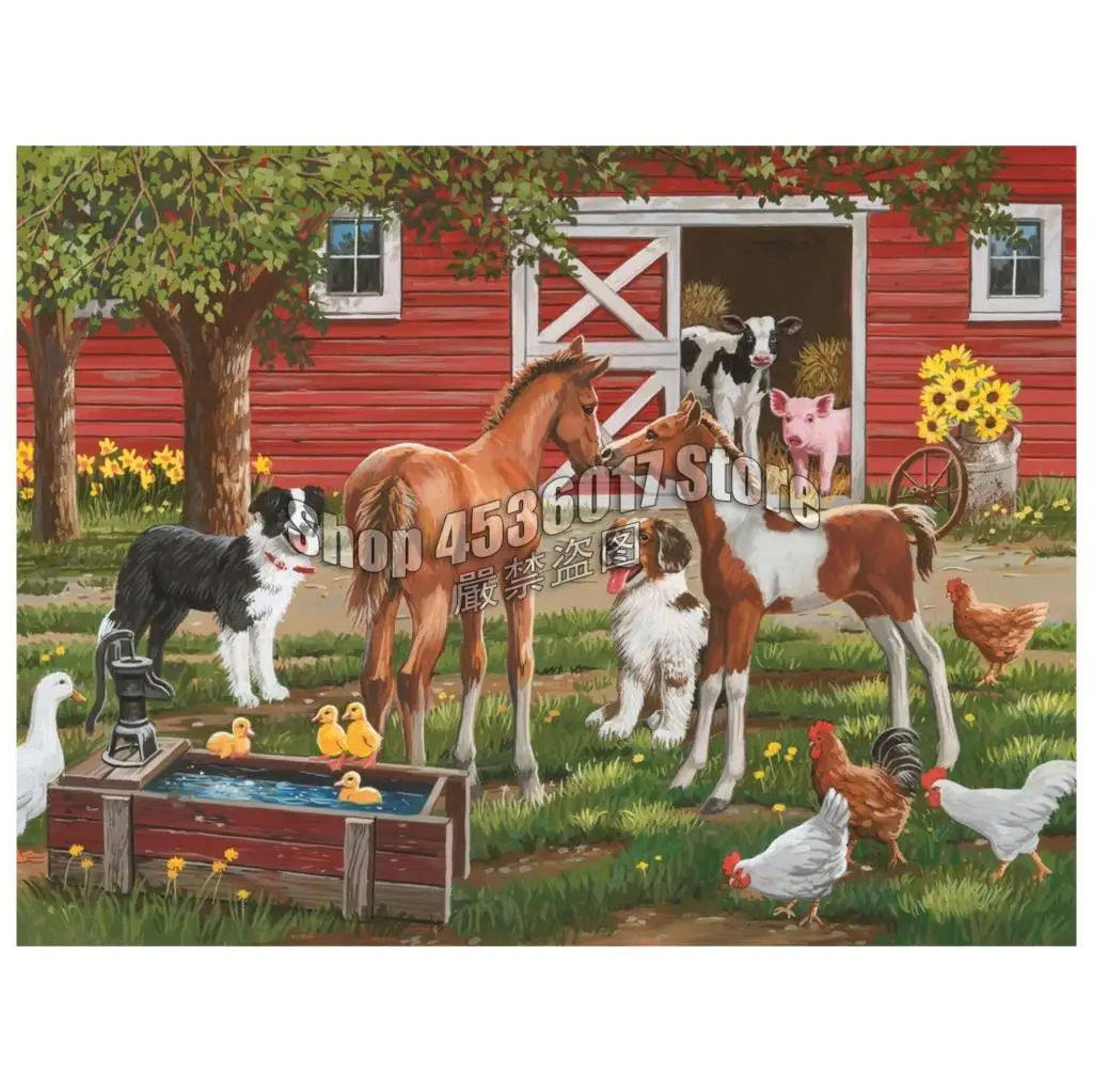 

DIY Diamond Painting Welcome the New Pony Art Needlework Diamond Embroidery Dogs Farm Horses Full Rhinestone Cross Stitch Mosaic