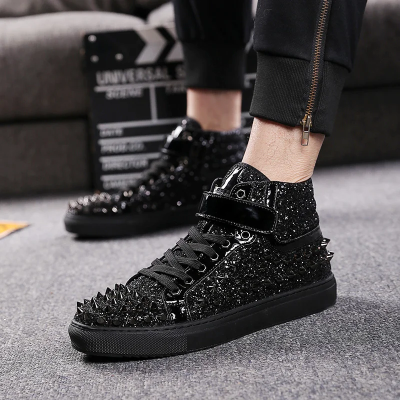 

England style mens fashion party nightclub dress soft leather rivets shoes flats platform shoe motorcycle ankle boots zapatos