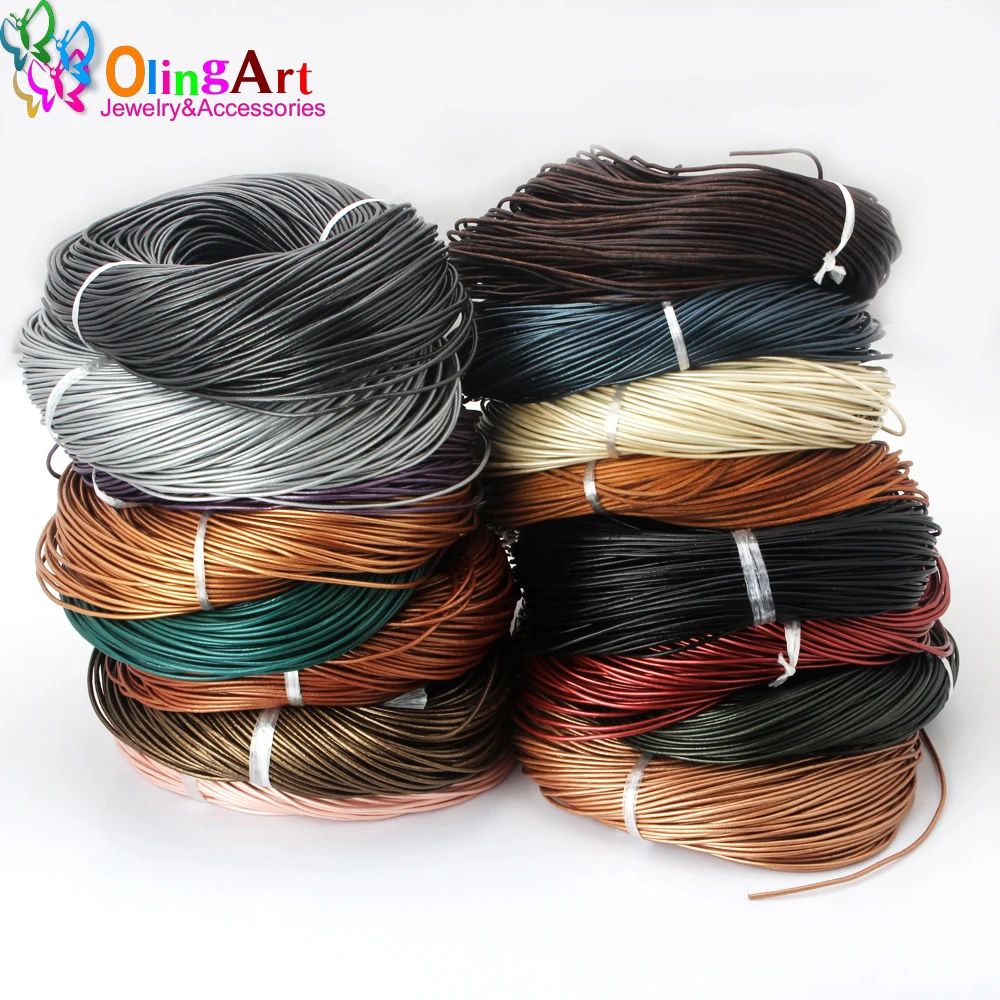 OlingArt 1.5/ 2.0/ 3.0/ 4.0mm Craft Pearl Color Round Leather Cord Wholesale Golden Silver DIY Necklace Bracelet Jewelry Making