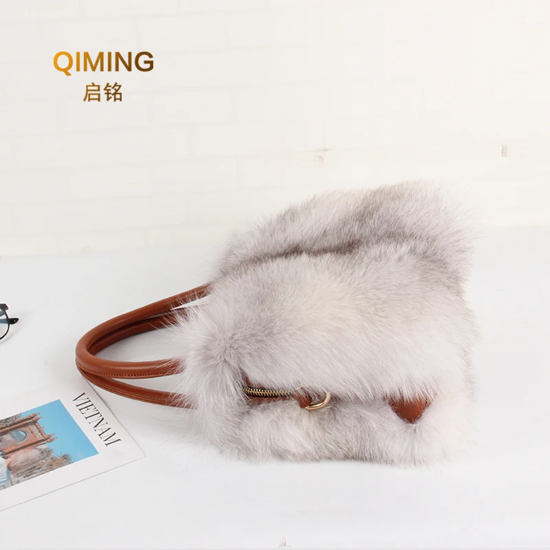 New Genuine Fox Fur Women\'s Handbag Winter Warm Female Fashion Shoulder banquet Genuine Leather Bag Multicolour Fox Fur Bags #1