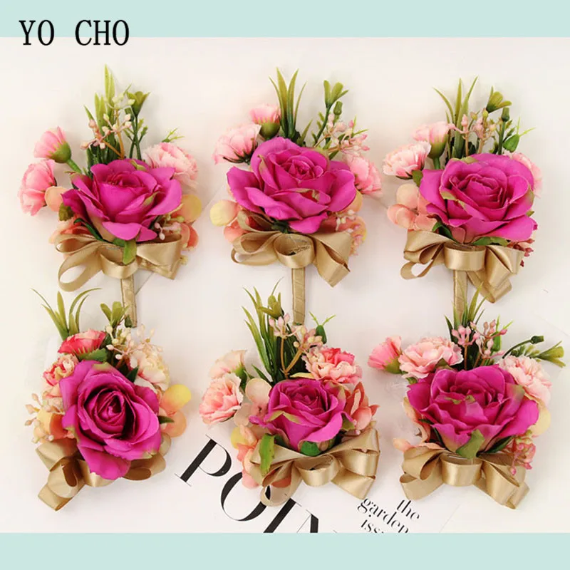 YO CHO – costume de poignet rétro blanc, fleurs de corsage, Style rustique, accessoires de décoration de demoiselle d'honneur de mariage, broche de fleurs artificielles