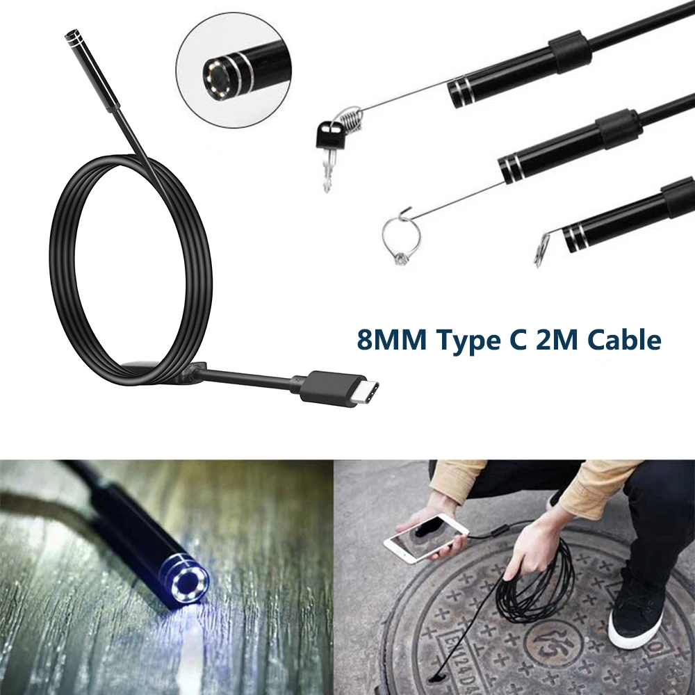 

Type c Usb Endoscope Camera 8mm 720P 8led Waterproof Snake Endoscopic Inspection Hard Tube Camera PC Android for Huawei Phones