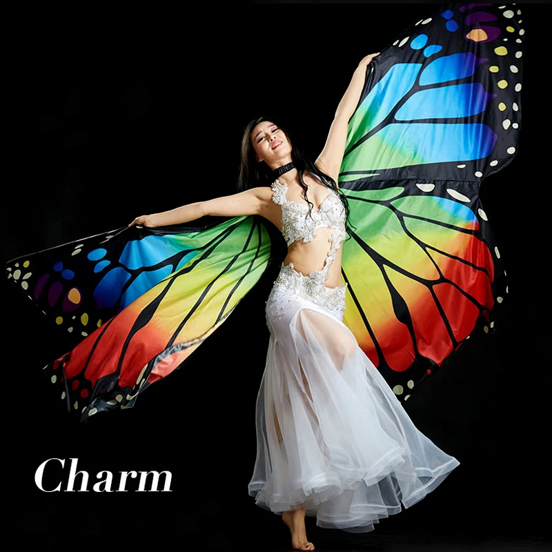 Creative Orange Rainbow Butterfly Belly Dance Isis Wings Bellydance Costumes Accessory Stage Play Club Performance Props Wing