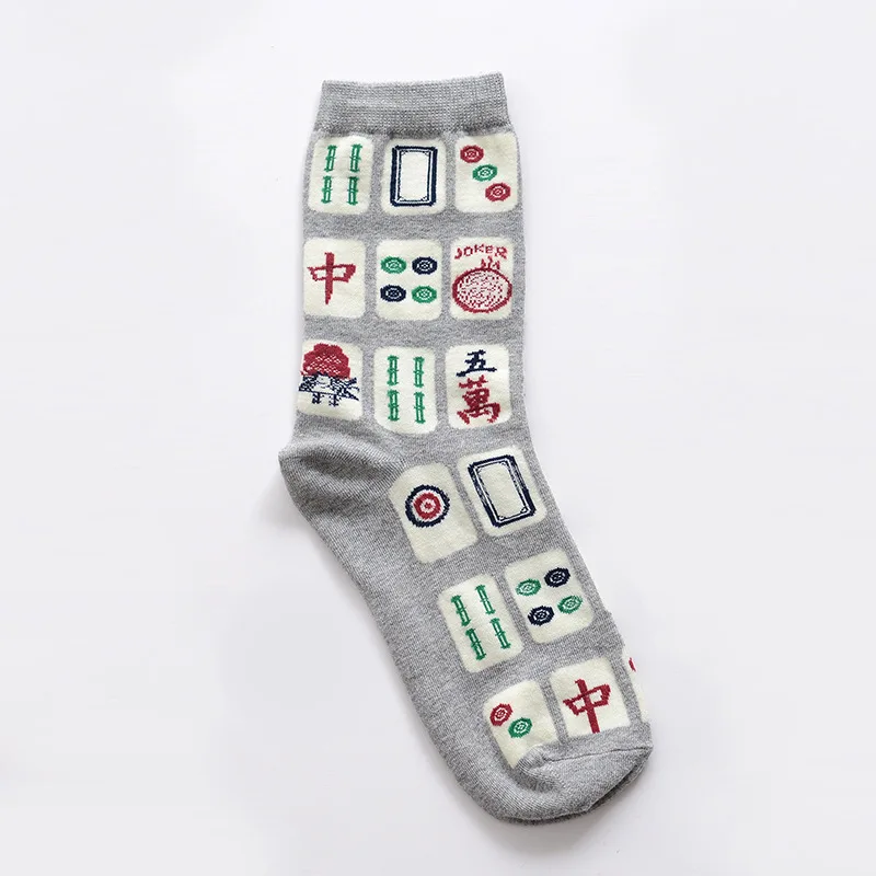 WJFXSOX 1 pairs new hot Unisex Mahjong Jacquard Cotton Socks For Women Fashion Funny Socks Men Harajuku Hemp Meias Casual sox