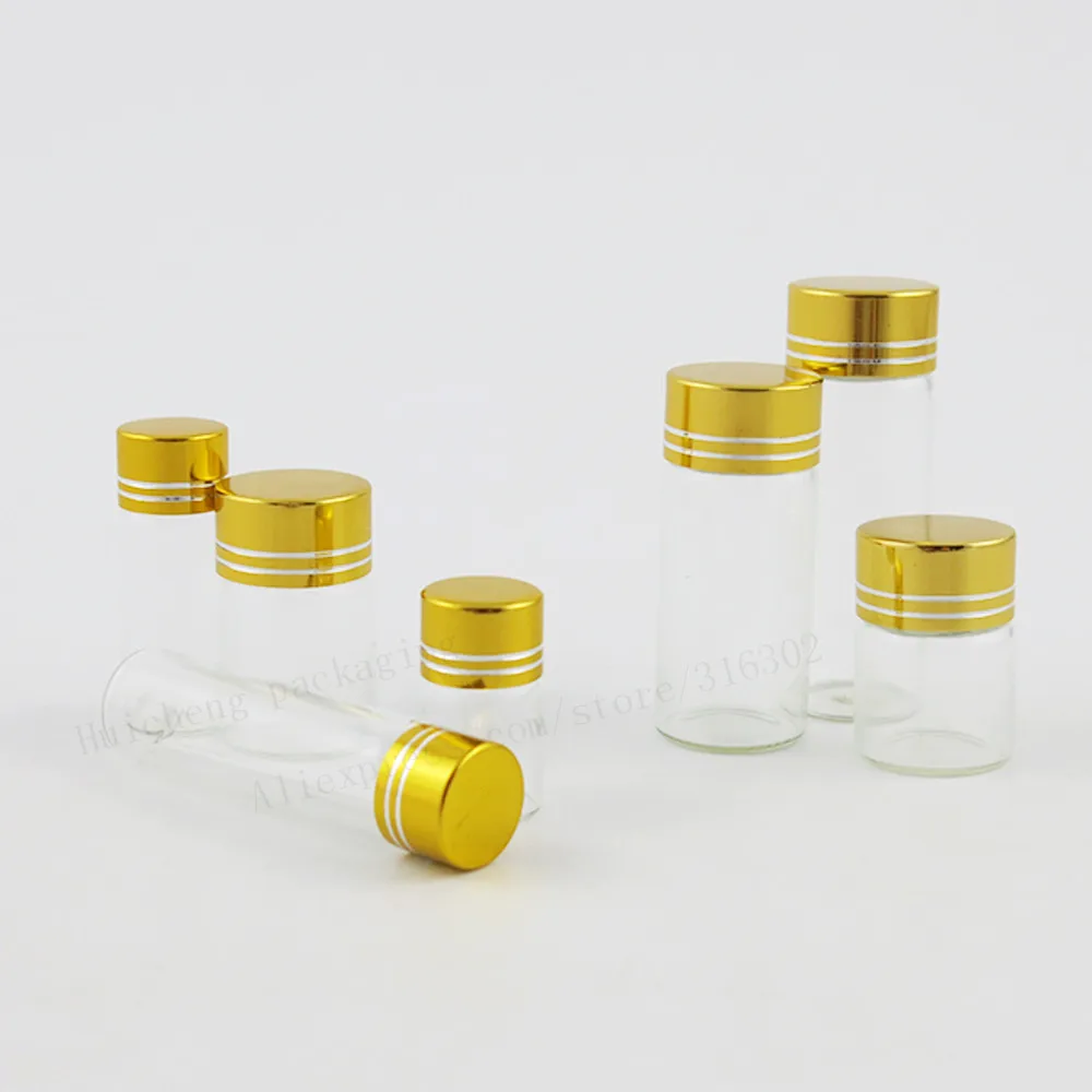 

500 X 2ML 5ML 6ML 4ML 10ML 15ML Mini Clear Glass Essential Oil Bottle Gold Aluminum Cap Samples Glass Containers