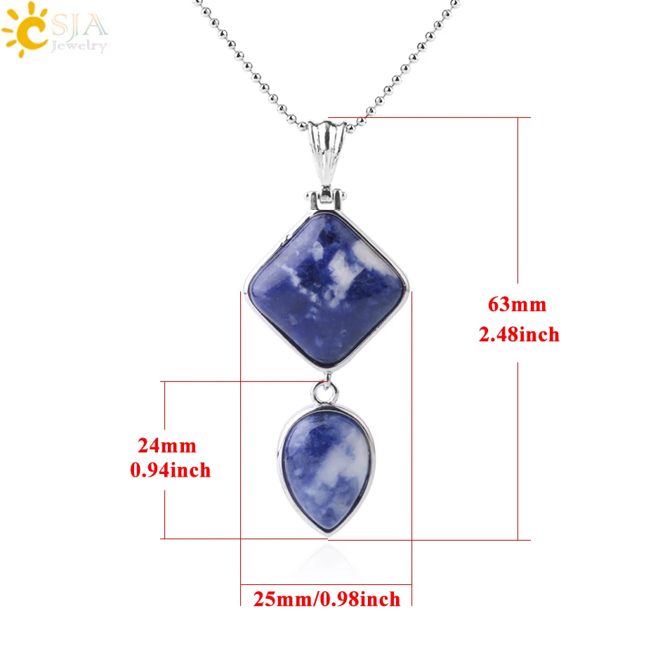 Csja Vrouwen Trendy Natuurlijke Quartz Water Drop Hangers Ketting Vierkante Healing Stones Geometrische Mode-sieraden Mannen Kettingen F815