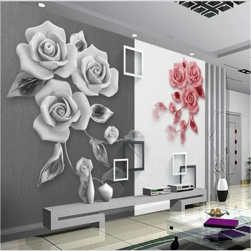 

wellyu Custom large - scale mural reliefs rose art TV background wall non - woven wallpaper papel de parede para quarto