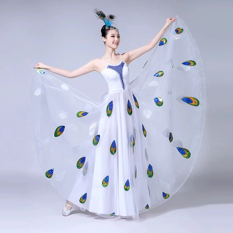 

New Dai Dance Performance Dance Costume Female Adult Performance White Peacock Dance Swing Skirt