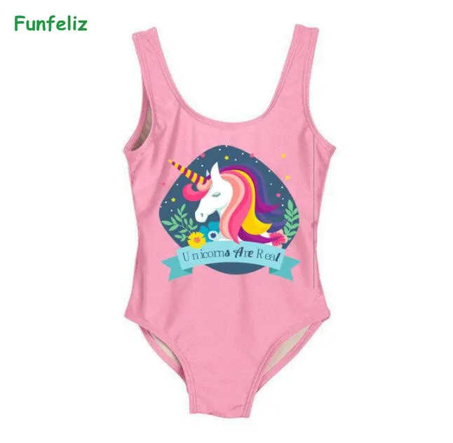 Babay Swimsuit for Girls 2-8 Years Kids One Piece Swimwear Cute Swimming Suit Pink Cartoon Flamingo Unicorn Princess