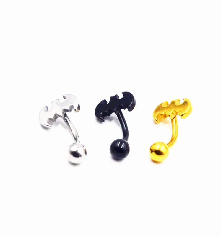 50pcs Stainless Steel Bat Navel Belly Ring Button Navel Bar Body Piercing Jewelry 14G Gold Sliver Black Free Shipping