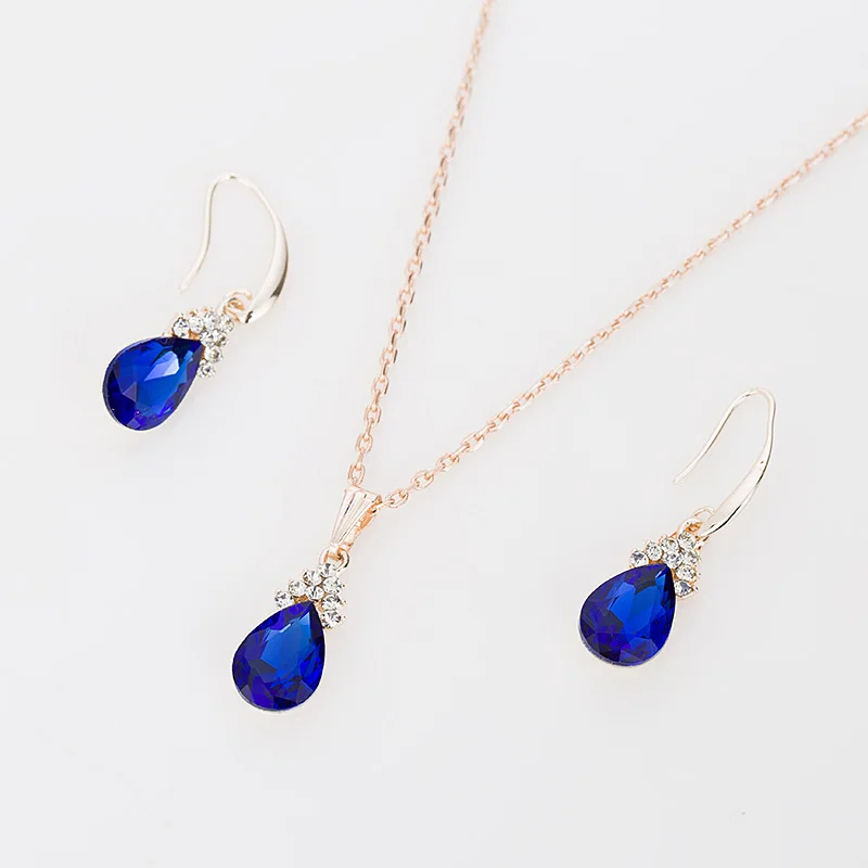 YFJEWE Women New Yellow Gold Color Filled Blue Austrian Crystal Chain Women Jewelry Sets Necklace Earrings Wholesale  #N162