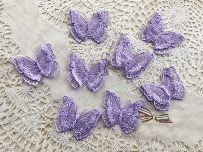 

4.8CM*4CM wide 20pcs purple 3D organza butterfly embroidery lace appliques patches L14M139