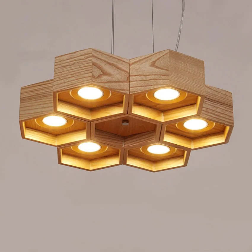 Wooden  vintage pendant light lamp 6 kinds Modern simple LED handmade wooden Hanging Lamp for living room cafe bar deco