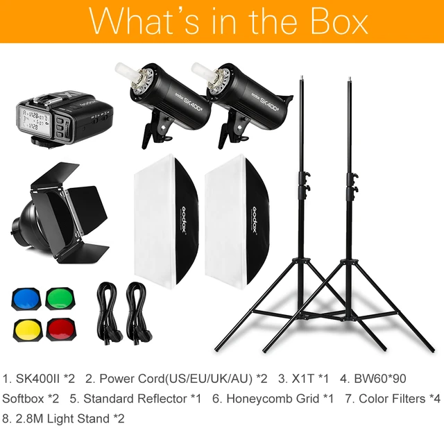 800ws Godox Sk400 Sk400ii 2x 400ws Photo Studio Flash  Lighting,softbox,280cm Light Stand,barn Door,flash Built-in Receivers -  Photo Studio Kits - AliExpress