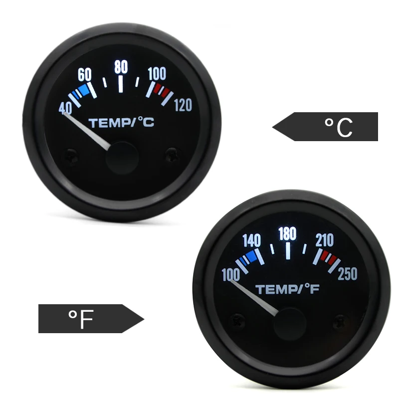 드래곤 게이지 수온 자동차 게이지, 자동차 계기, 블랙 베젤, 2 인치, 52mm, 40 ~ 120 섭씨, 100 ~ 250 화씨 온도, 12V 