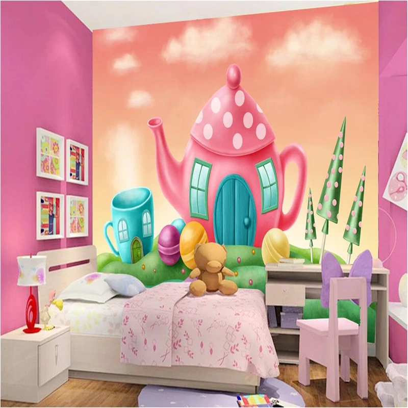 

beibehang Custom photo wallpaper stickers creative simple 3D fairy tale world teapot room children room backdrop wall