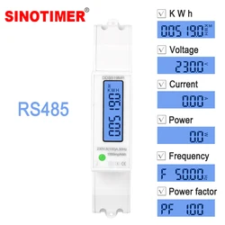 Multifunctional Digital Voltmeter Ammeter Wattmeter LCD Backlight Display DIN Rail KWH Meter AC 230V 5-100A RS485 Modbus Output