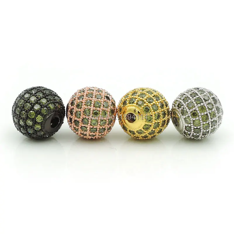 6mm 8mm 10mm 12mm Micro Pave Peridot CZ Round Ball Beads Fit For Making Bracelets Or Necklaces Jewelry