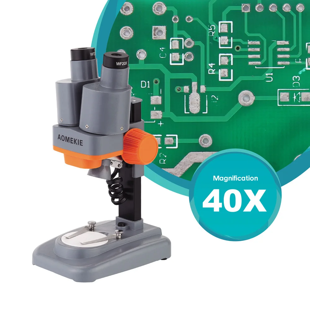 AOMEKIE-microscopio estéreo Binocular para niños, herramienta de reparación de teléfono, 40X, LED, PCB, soldadura, espécimen Mineral, observación de Ciencia, Educación