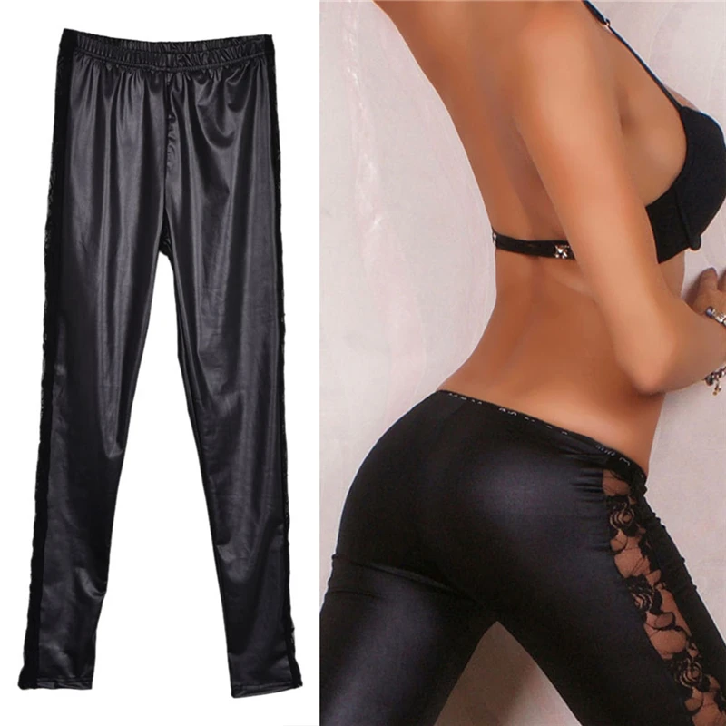 Faux Leder Frauen Leggings Hohe Qualität Dünne Spitze Leggings Hohe Elastizität Sexy Hosen Leggins Leder Stiefel Leggings