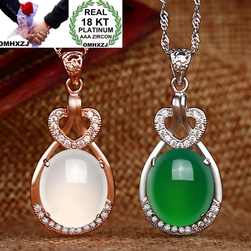 OMHXZJ Wholesale European Fashion Woman Girl Party Gift Pink Chalcedony Zircon 18KT White Rose Gold Necklace Pendant Charm CA235