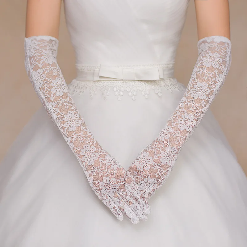 High Quality New Fashion Lace Elbow Bridal Wedding Gloves Red White Luxury Sexy Bridal Gloves Finger Wedding Accessories