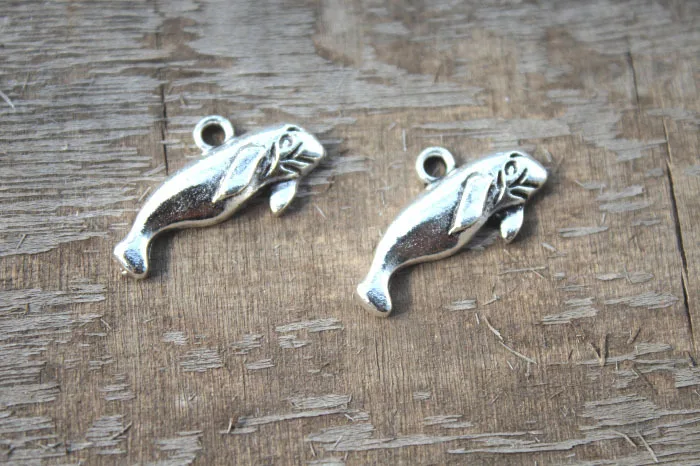 15pcs--Manatee Charms, Antique Tibetan Silver Tone Manatee Charms Pendants 24x13mm